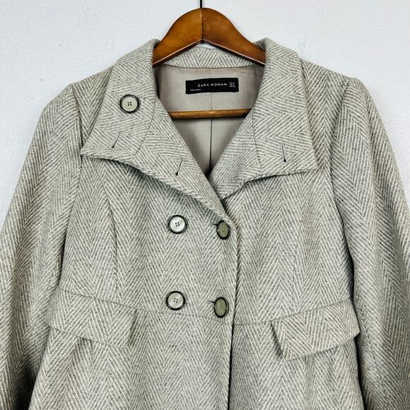 Zara Woman Empire Waist Trench Jacket Herringbone Mock Collar - S - Picture 2 of 4